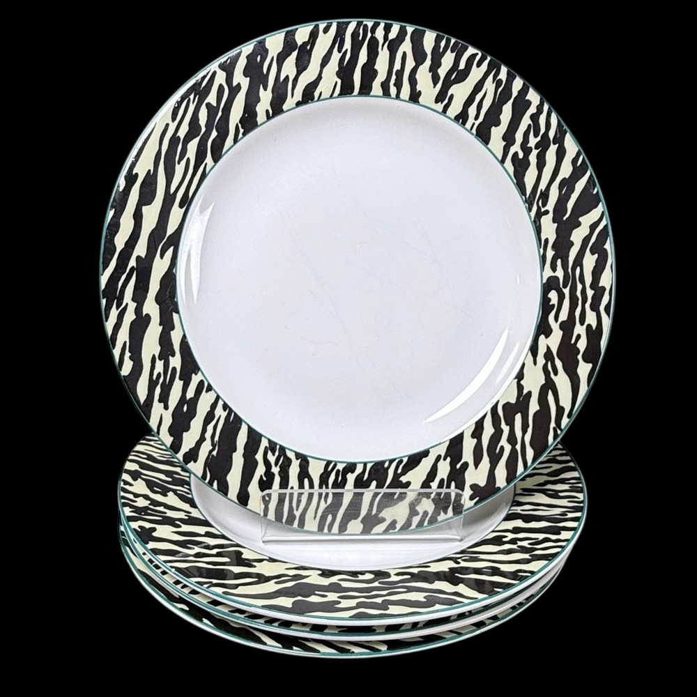 Vitromaster Jungle Animal Print Salad Plate 7.75" 1993 Early 90s Set of 4 RARE!‎